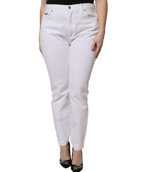 Vaqueros ajustados de talle medio de algodón blanco de Dolce &amp; Gabbana