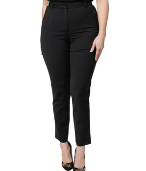 Pantalones ajustados de cintura alta de poliéster negro de Dolce &amp; Gabbana