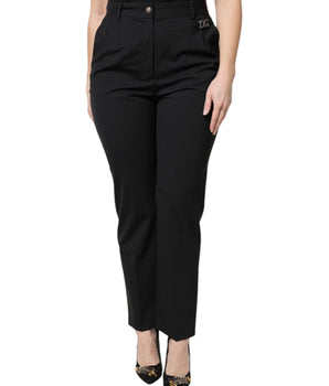Pantalones de vestir de cintura alta de poliéster negro de Dolce &amp; Gabbana