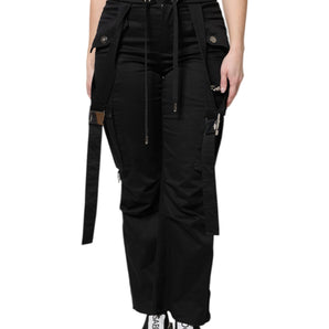 Dolce &amp; Gabbana Black Cotton High Waist Cargo Pants