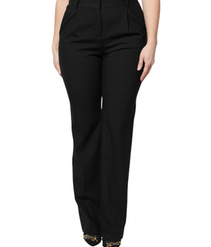 Dolce &amp; Gabbana Black Wool High Waist Boot Cut Dress Pants