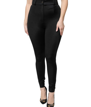 Dolce &amp; Gabbana Black Nylon High Waist Slim Fit Pants