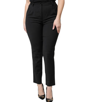 Pantalones ajustados de cintura alta de poliéster negro de Dolce &amp; Gabbana