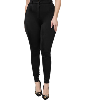 Pantalones ajustados de cintura alta de nailon negro de Dolce &amp; Gabbana