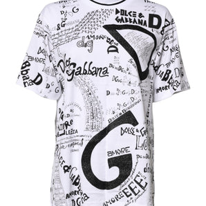 Camiseta de algodón con cuello redondo y estampado de grafiti blanco de Dolce &amp; Gabbana