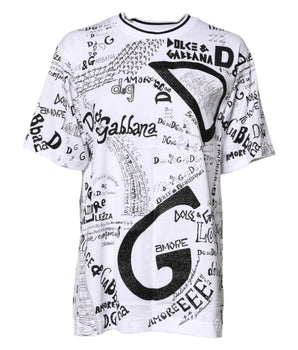 Dolce &amp; Gabbana White Graffiti Print Cotton Crew Neck T-shirt