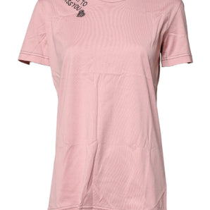 Camiseta de algodón con cuello redondo y estampado del logotipo rosa de Dolce &amp; Gabbana
