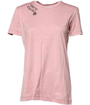 Camiseta de algodón con cuello redondo y estampado del logotipo rosa de Dolce &amp; Gabbana