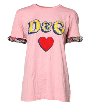 Camiseta de algodón con cuello redondo y estampado del logotipo rosa de Dolce &amp; Gabbana