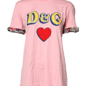 Camiseta de algodón con cuello redondo y estampado del logotipo rosa de Dolce &amp; Gabbana