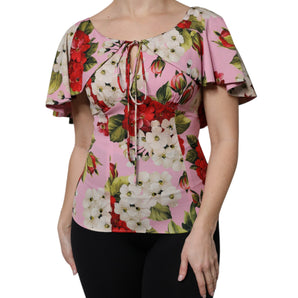 Blusa de manga corta de seda con estampado floral rosa de Dolce &amp; Gabbana