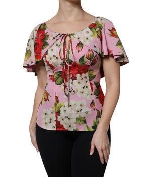 Blusa de manga corta de seda con estampado floral rosa de Dolce &amp; Gabbana