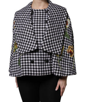 Chaqueta tipo capa con estampado floral monocromático en blanco y negro de Dolce &amp; Gabbana