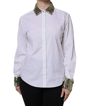 Camisa Dolce &amp; Gabbana de algodón blanco con lentejuelas y mangas largas