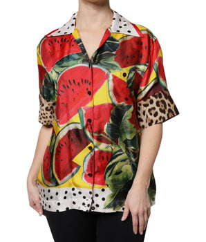 Dolce & Gabbana Multicolor Watermelon Collared Shirt Top