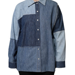 Top de manga larga con cuello abotonado de algodón azul de Dolce &amp; Gabbana