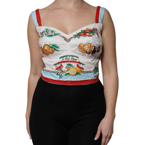Top corto con escote en forma de corazón y estampado vegetal blanco de Dolce &amp; Gabbana