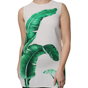 Top de tirantes de cuello redondo con estampado de hojas de plátano blancas de Dolce &amp; Gabbana