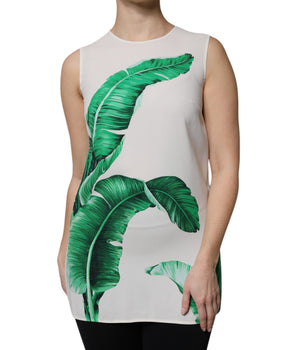Top de tirantes de cuello redondo con estampado de hojas de plátano blancas de Dolce &amp; Gabbana