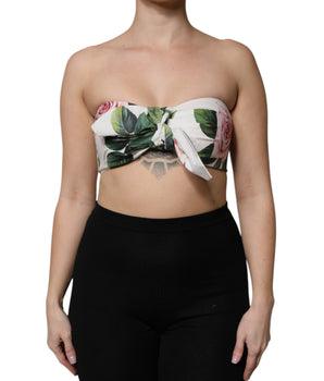Dolce &amp; Gabbana White Floral Print Cropped Bustier Corset Top
