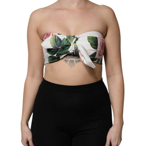 Top tipo corsé con corpiño corto y estampado floral blanco de Dolce &amp; Gabbana