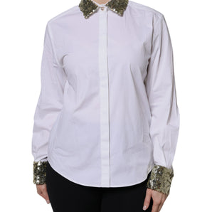 Camisa Dolce &amp; Gabbana de algodón blanco con lentejuelas y mangas largas