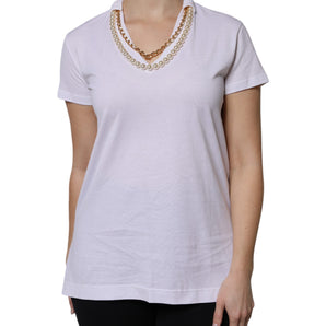 Camiseta de manga corta de algodón con collar blanco de Dolce &amp; Gabbana