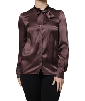 Blusa de manga larga con cuello Ascot marrón de Dolce &amp; Gabbana