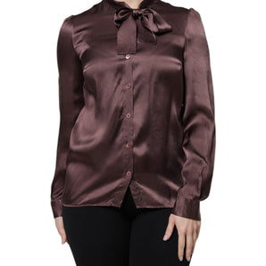 Blusa de manga larga con cuello Ascot marrón de Dolce &amp; Gabbana