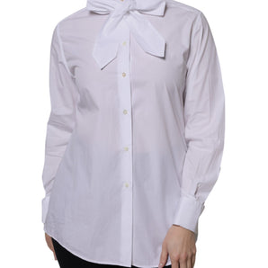 Blusa blanca de manga larga con cuello Ascot de Dolce &amp; Gabbana