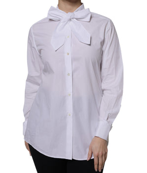 Blusa blanca de manga larga con cuello Ascot de Dolce &amp; Gabbana