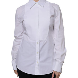 Vestido camisero con cuello de algodón blanco Dolce &amp; Gabbana