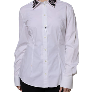 Camisa de vestir con cuello adornado en blanco de Dolce &amp; Gabbana
