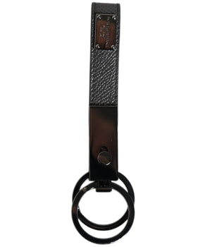 Dolce &amp; Gabbana Brown Leather DG Plaque Double Keyring Holder Keychain