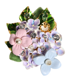 Broche Dolce &amp; Gabbana con cristales florales multicolores y perlas con detalles de esmalte