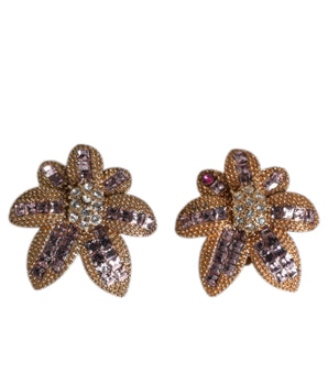 Pendientes de clip Dolce &amp; Gabbana con cristales en forma de flor de color morado y latón dorado