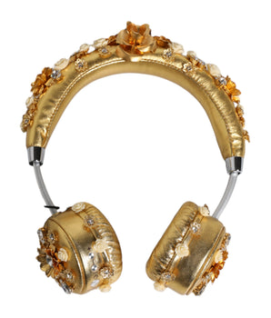 Dolce &amp; Gabbana Auriculares con diseño de ángel y cristales florales de cuero dorado