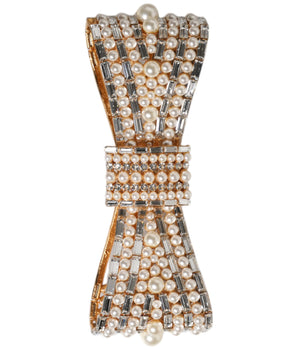 Dolce &amp; Gabbana Broche adornado con perlas de imitación de cristal y lazo de latón en tono dorado