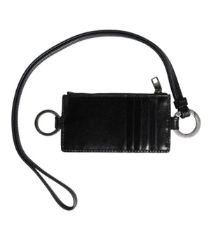 Dolce &amp; Gabbana Black Leather Logo Embossed Lanyard Card Holder Wallet