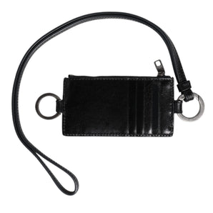 Dolce &amp; Gabbana Black Leather Logo Embossed Lanyard Card Holder Wallet