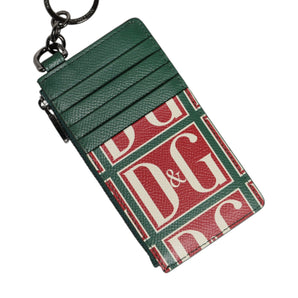 Dolce &amp; Gabbana Green Calf Leather Logo Print Monogram Card Holder Wallet