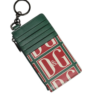 Dolce &amp; Gabbana Green Calf Leather Logo Print Monogram Card Holder Wallet