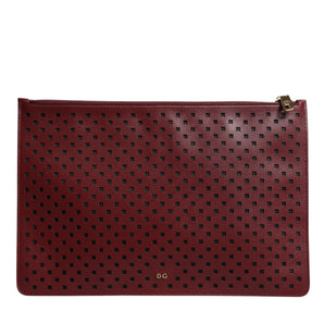 Dolce &amp; Gabbana Burgundy Black Logo Embellished Men Zip Flat Pouch Bag
