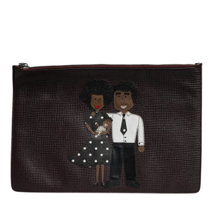 Dolce &amp; Gabbana Brown Leather #DGFAMILY Embellished Men Clutch Pouch Bag
