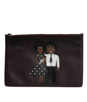 Dolce &amp; Gabbana Brown Leather #DGFAMILY Embellished Men Clutch Pouch Bag