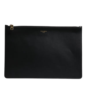 Dolce &amp; Gabbana Black Solid Leather DG Logo Clutch Zip Pouch Bag
