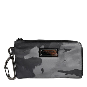 Dolce &amp; Gabbana Black Gray Camouflage Logo Plaque Keyring Pouch Bag
