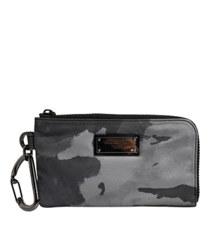 Dolce &amp; Gabbana Black Gray Camouflage Logo Plaque Keyring Pouch Bag