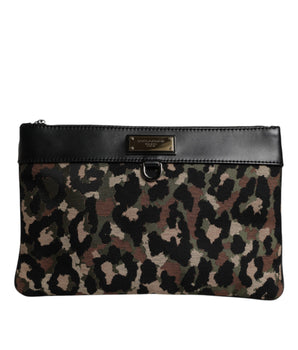 Dolce &amp; Gabbana Multicolor Leopard Jacquard Print Logo Plaque Pouch Bag