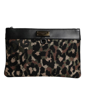 Dolce &amp; Gabbana Multicolor Leopard Jacquard Print Logo Plaque Pouch Bag